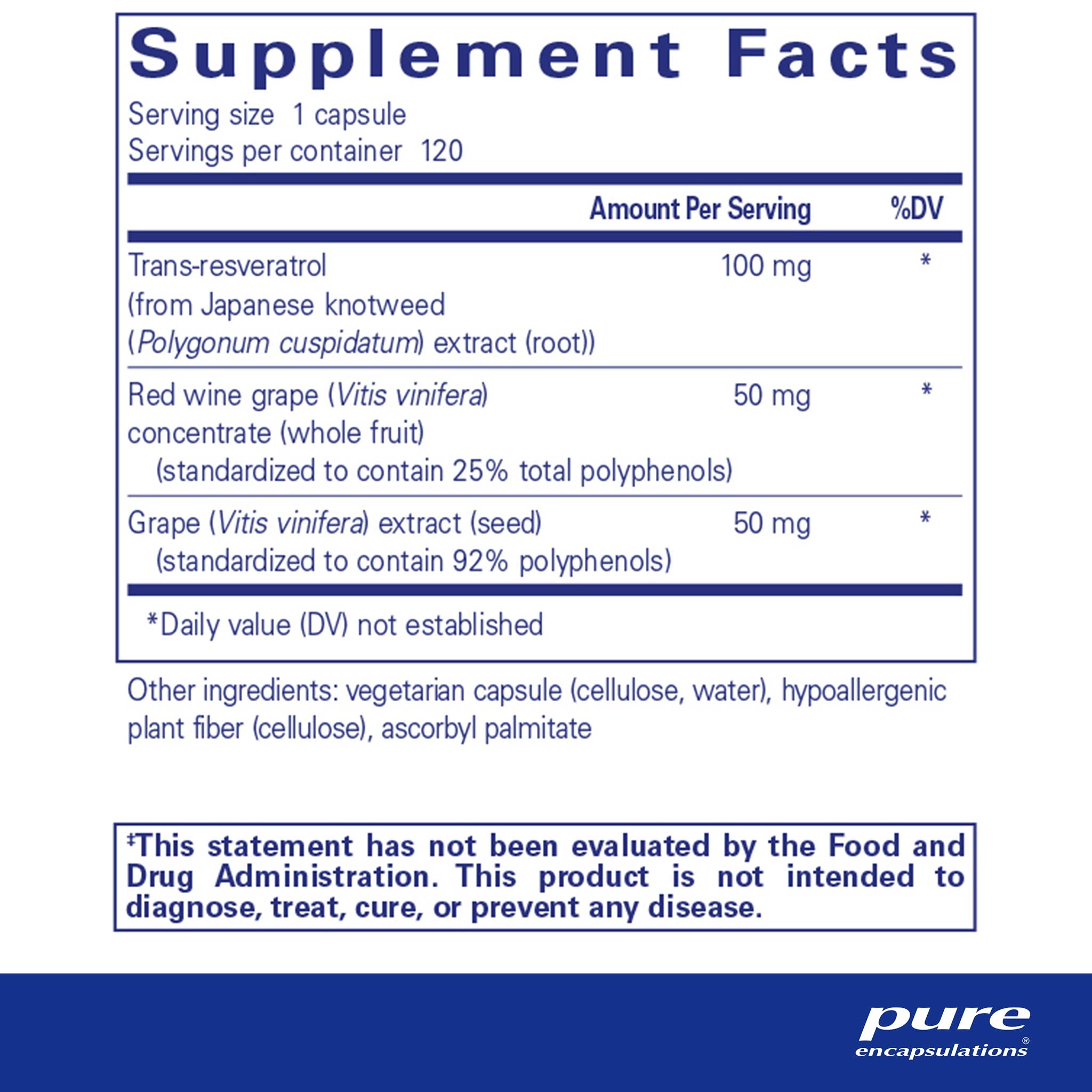 Pure Encapsulations Resveratrol EXTRA 100mg - Premium Antioxidant Supplement for Heart & Brain Health - Supports Cellular Longevity & Healthy Aging - Perfect for Daily Wellness Routine & Anti-Aging Regimen