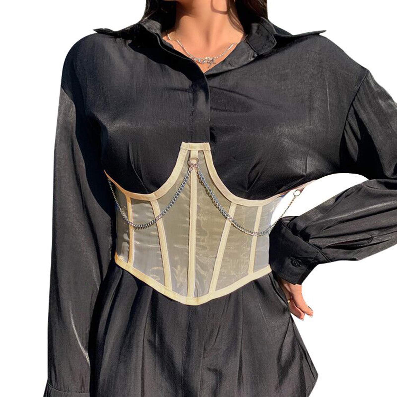 Woshilaocai Women's Sheer Corset Top - Lace Up Bustier Strapless Boned Cincher Underbust Waist Trainer Shapewear for Tummy Control & Hourglass Figure | Perfect for Bridal, Cosplay, and Evening Wear