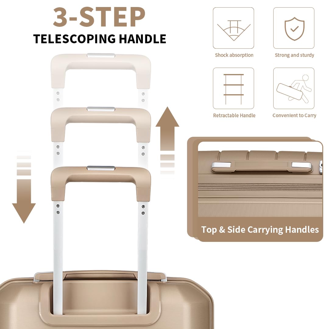 Somago 4-Piece Lightweight Hardside Luggage Set with Spinner Wheels & TSA Lock - Durable Polypropylene Suitcases for Travel, Noble Golden | Perfect for Family Vacations, Business Trips & International Travel