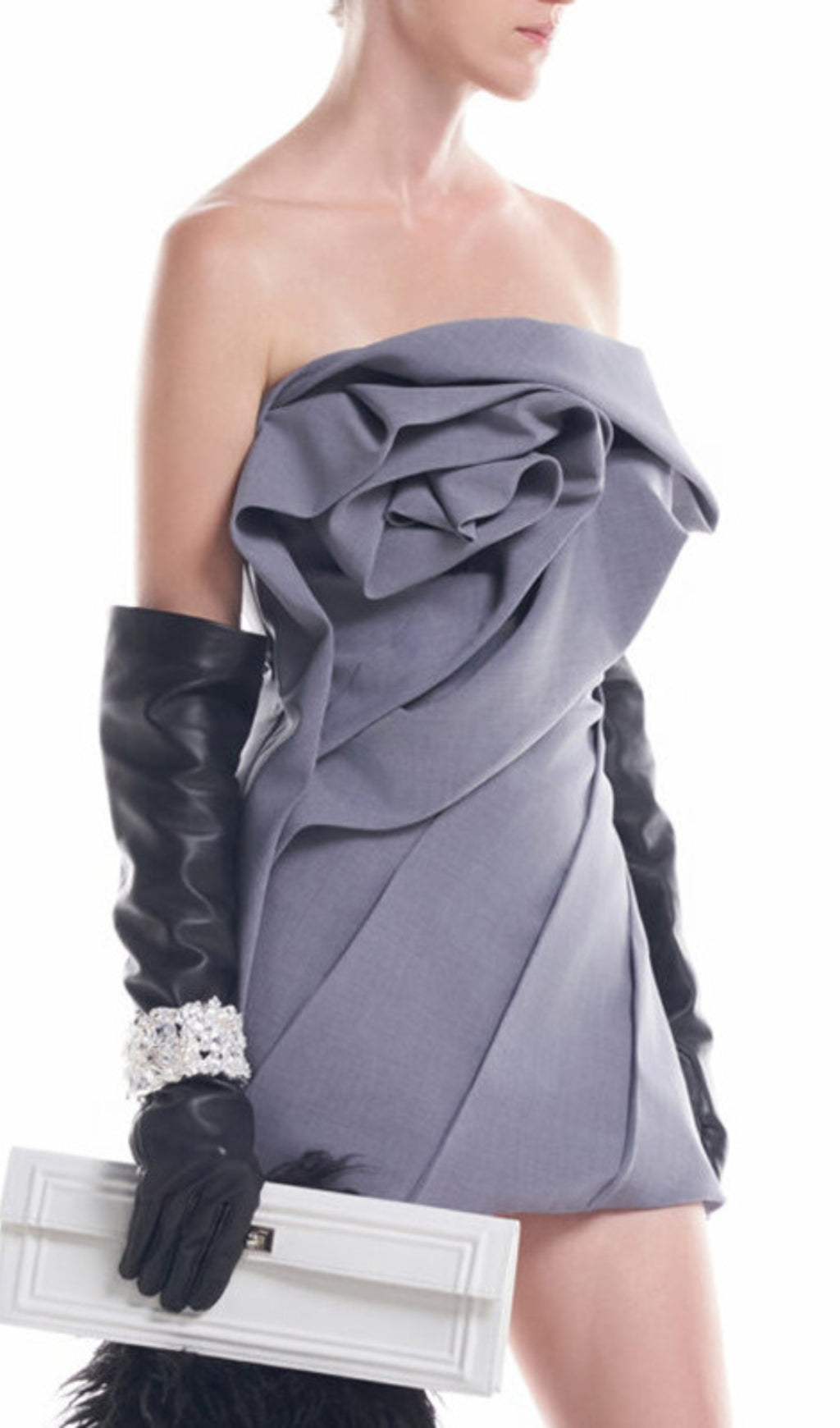 Gray Strapless Floral Mini Dress for Women - Perfect for Summer Parties, Weddings & Date Nights