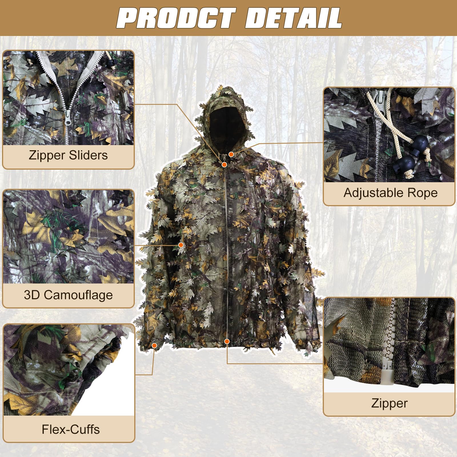 DoCred 3D Leafy Camo Ghillie Suit for Hunting - Men's Full Body Camouflage Outfit for Deer Hunting, Airsoft, Sniper Training & Outdoor Survival Scenarios