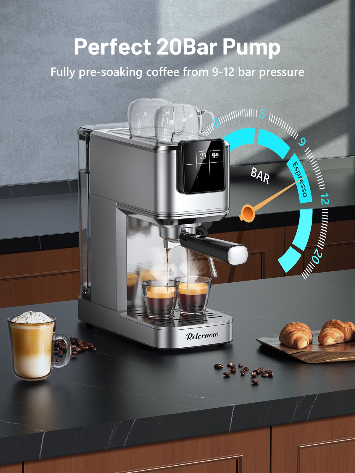 20 Bar Professional Espresso Coffee Machine with Milk Frother - Compact Stainless Steel Coffee Maker for Hot & Iced Cappuccino, Latte - Perfect for Home, Office and Coffee Shop Use