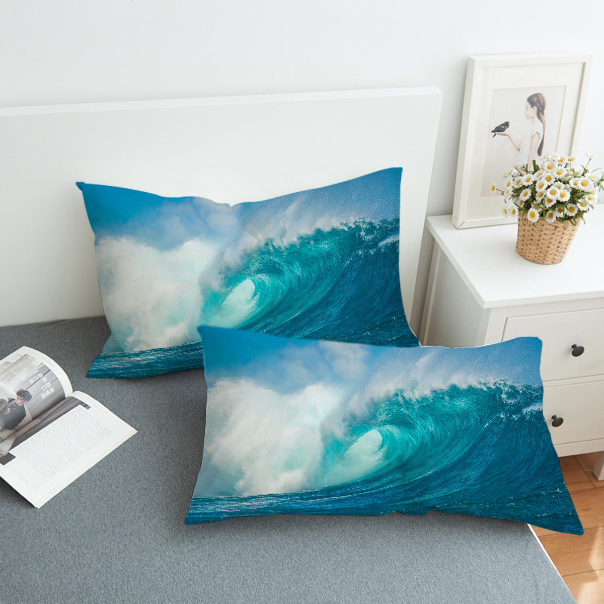 Ocean Wave Bedding Set - King Size Blue Coastal Bed Sheets & Duvet Cover - Perfect for Beach House, Nautical Theme Bedroom Decor & Relaxing Sleep