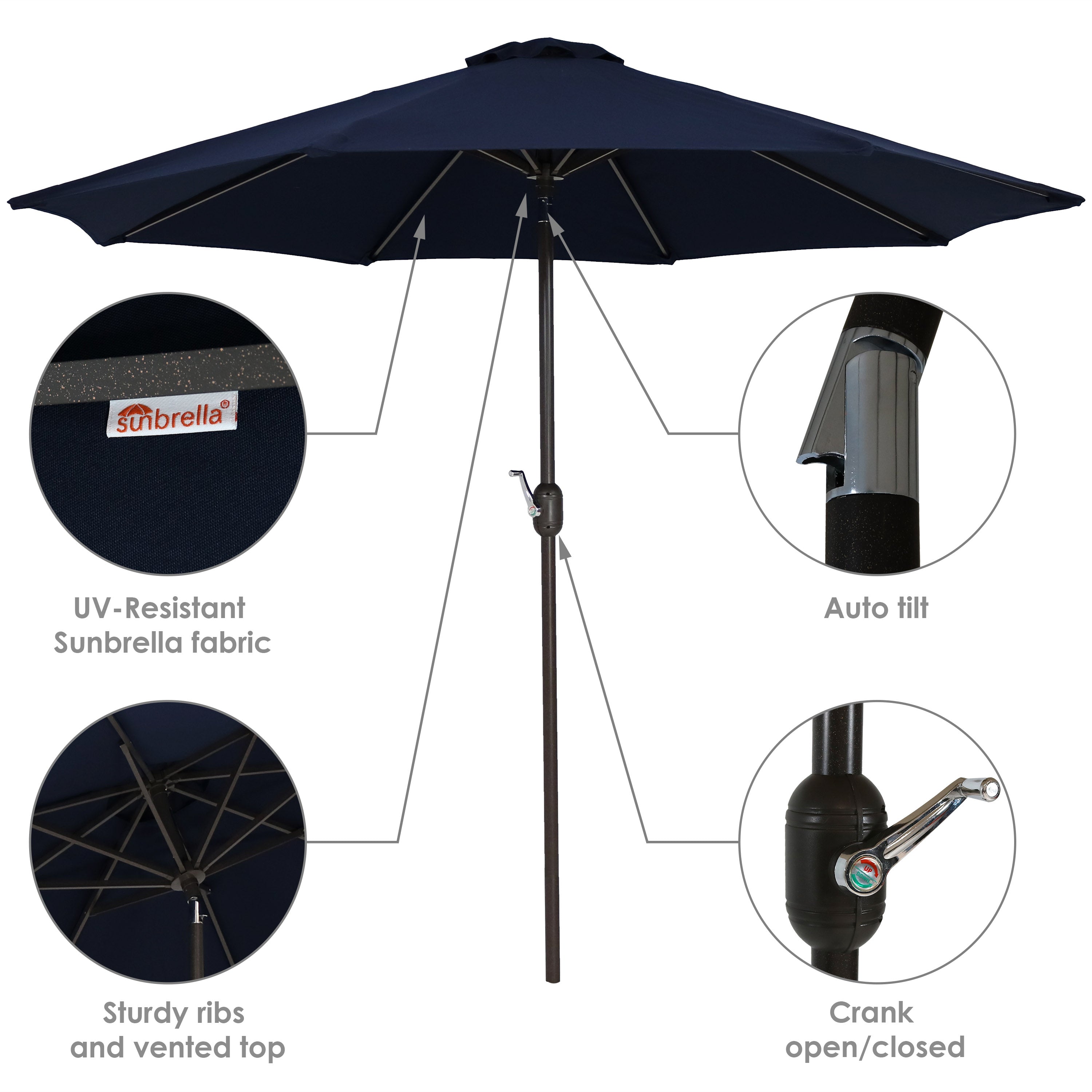 Sunnydaze 9-Foot Aluminum Patio Umbrella with Auto Tilt & Crank - Waterproof Sunbrella Fabric for Outdoor Dining, Poolside, and Garden Shade