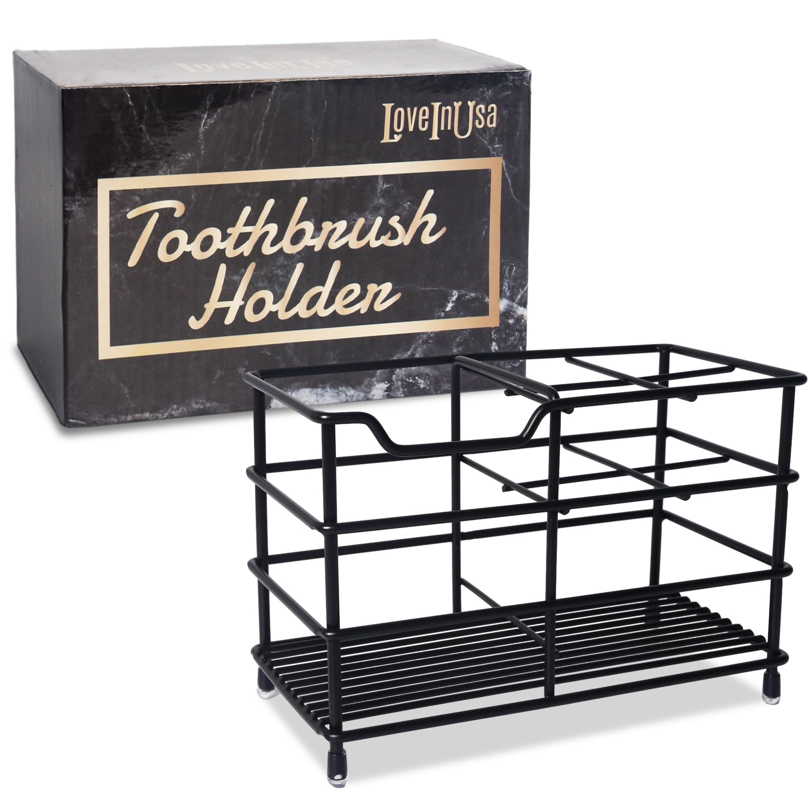Stainless Steel Toothbrush Holder - Black Bathroom Organizer for Toothbrushes & Accessories | Durable & Stylish Storage for Bathroom Countertops & Vanities