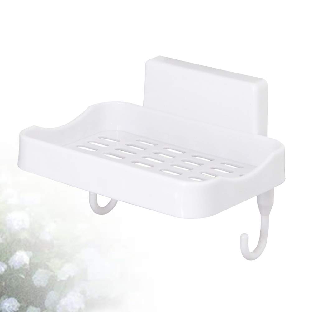 Cabilock White Wall Mount Soap Holder with Hook Dispenser - Smooth Surface Bathroom Storage Rack for Shower, Sink & Kitchen - Durable Soap Dish Organizer for Home, Hotel and RV Use