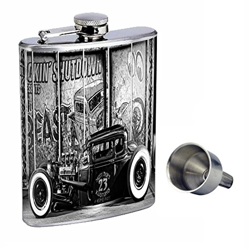 Premium 8oz Stainless Steel Whiskey Flask with Free Funnel - Leakproof & Durable for Outdoor Adventures, Travel, Gifts & Parties | HotRod Design (Model D-004)