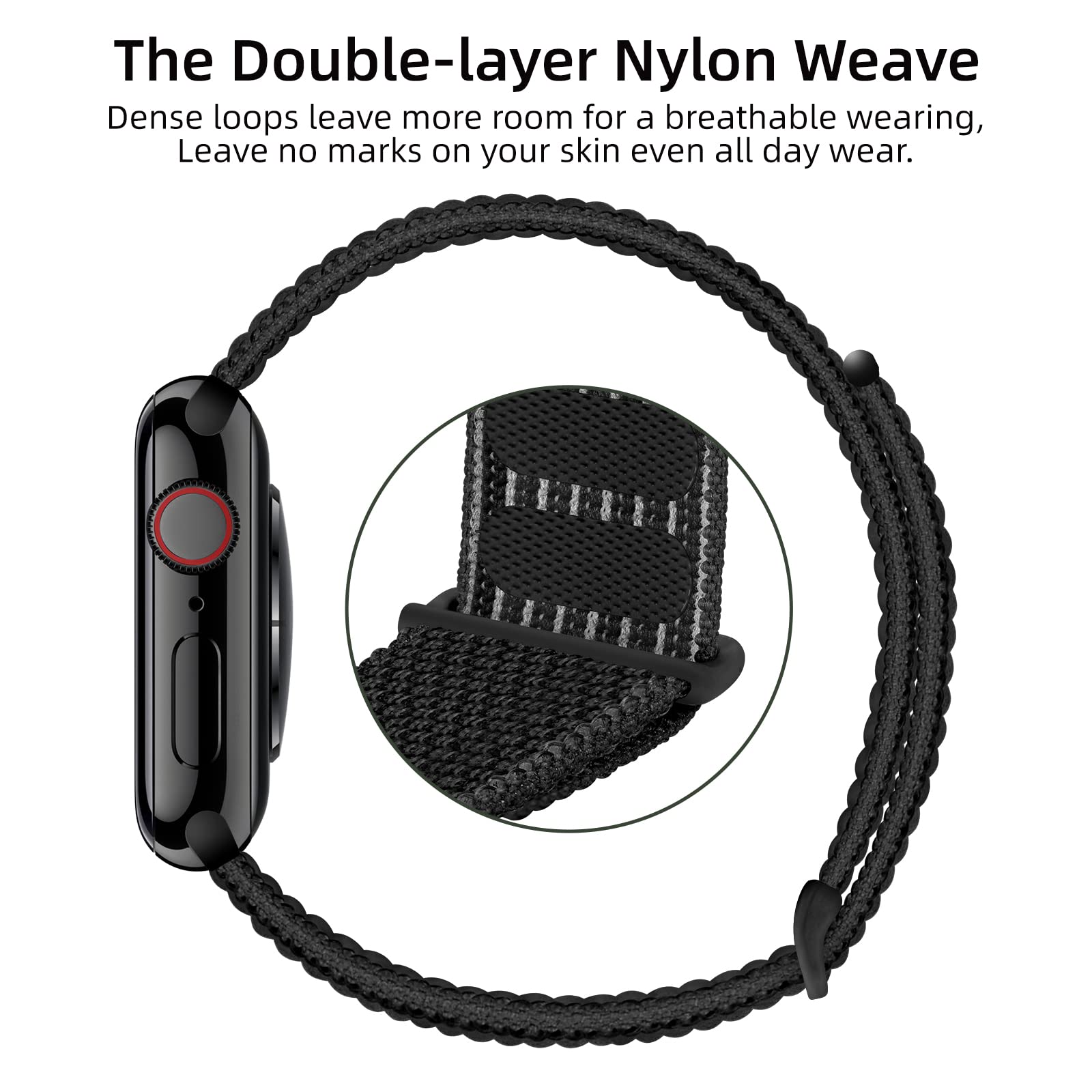 OXWALLEN Sport Solo Loop Nylon Band for Apple Watch Series 9/8/7/6/5/4/3 SE Ultra 2/1 (49/45/44/42mm) - Adjustable Braided Rugged Strap for Men & Women - Reflective Black - Perfect for Running, Gym & Outdoor Activities