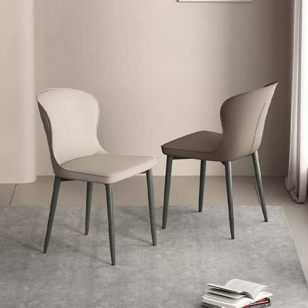 Modern Brown Durable Leather Dining Chair with Semi-Wrapped Backrest - Contemporary Minimalist Design for Home, Office, or Restaurant Use