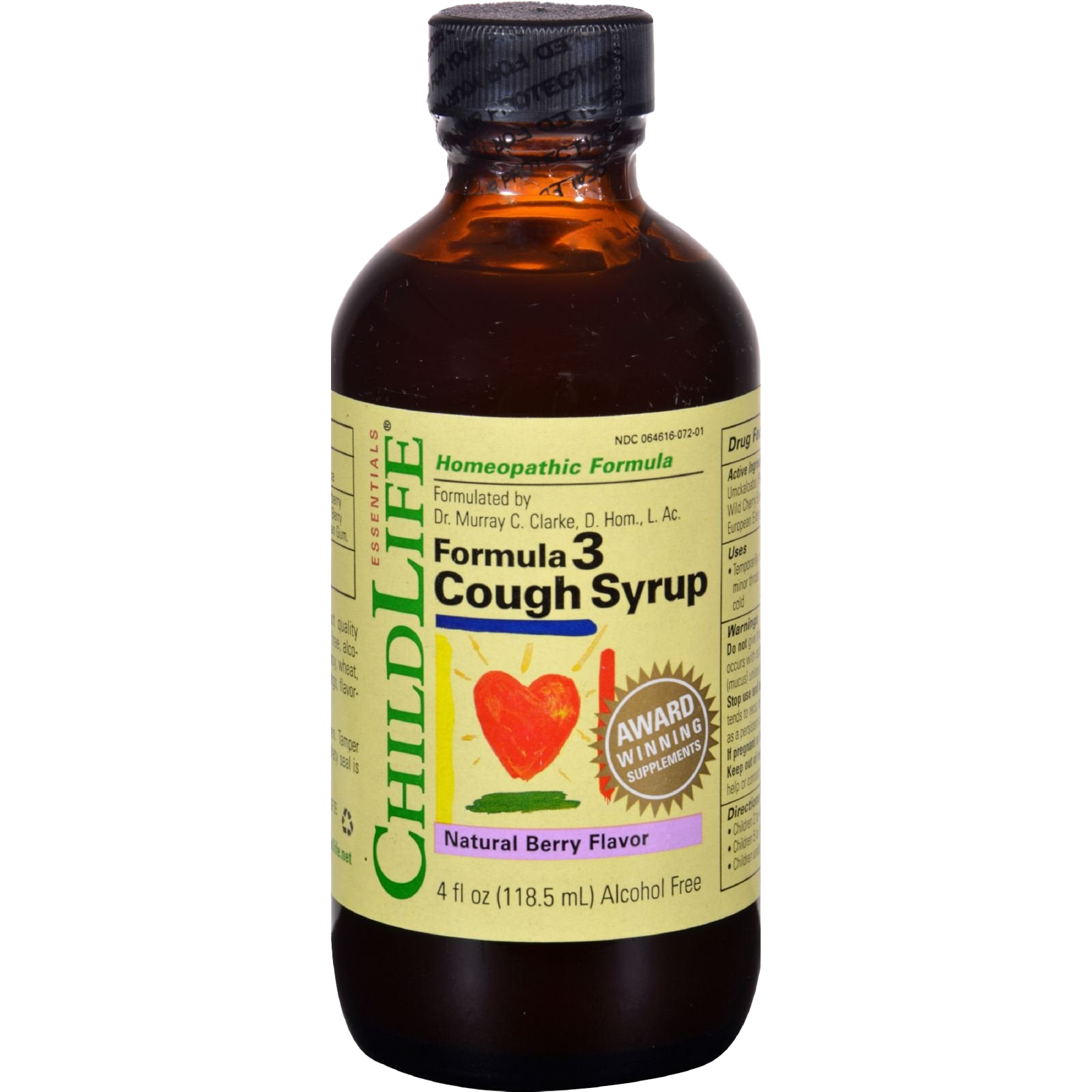Childlife Essential Formula 3 Cough Syrup for Kids - Natural Berry Flavor 120ml Glass Bottle - Safe & Effective Cough Relief for Children - Perfect for Cold Season & Nighttime Use