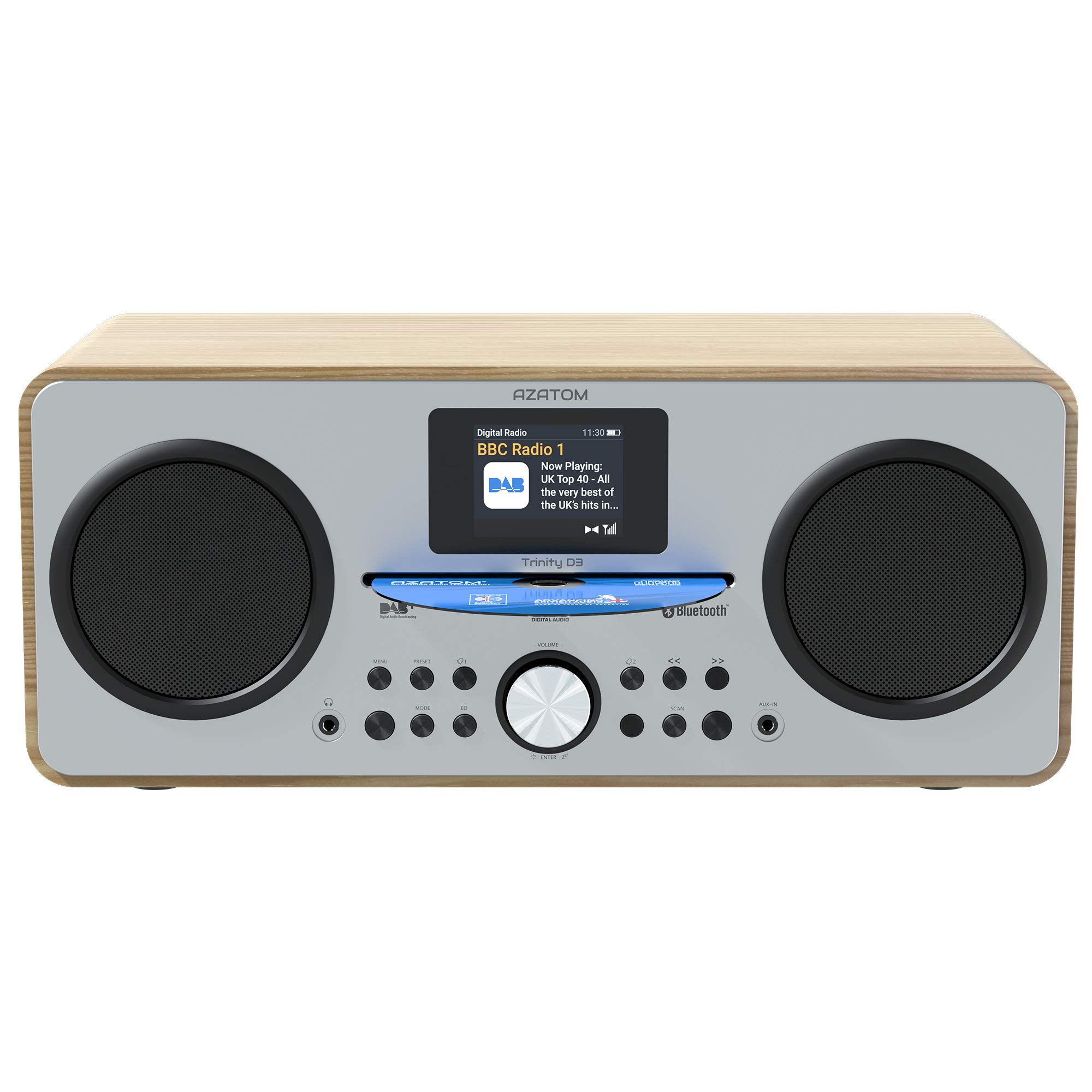 AZATOM Trinity DAB/DAB+ CD Player with FM Radio, Bluetooth 5.0, Stereo Speakers, Digital Clock, USB Charger & Player - Premium Sound Quality (Oak Finish, Refurbished) - Perfect for Home, Office & Bedroom Audio Entertainment
