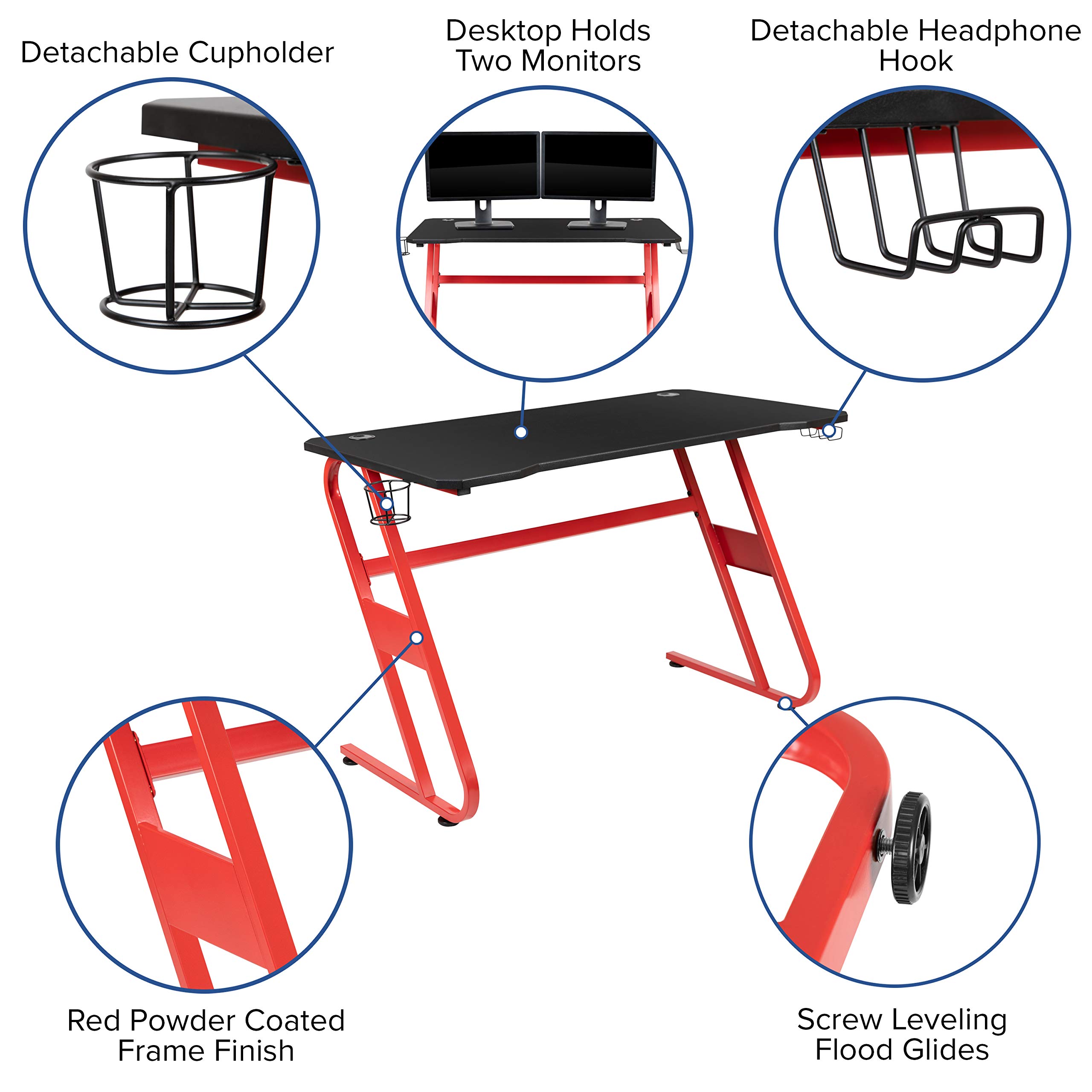 Flash Furniture Red Gaming Desk & Reclining Gaming Chair Set with Cup Holder, Headphone Hook - Ergonomic Computer Desk & Chair Combo for PC Gamers, Streaming, Home Office Setup