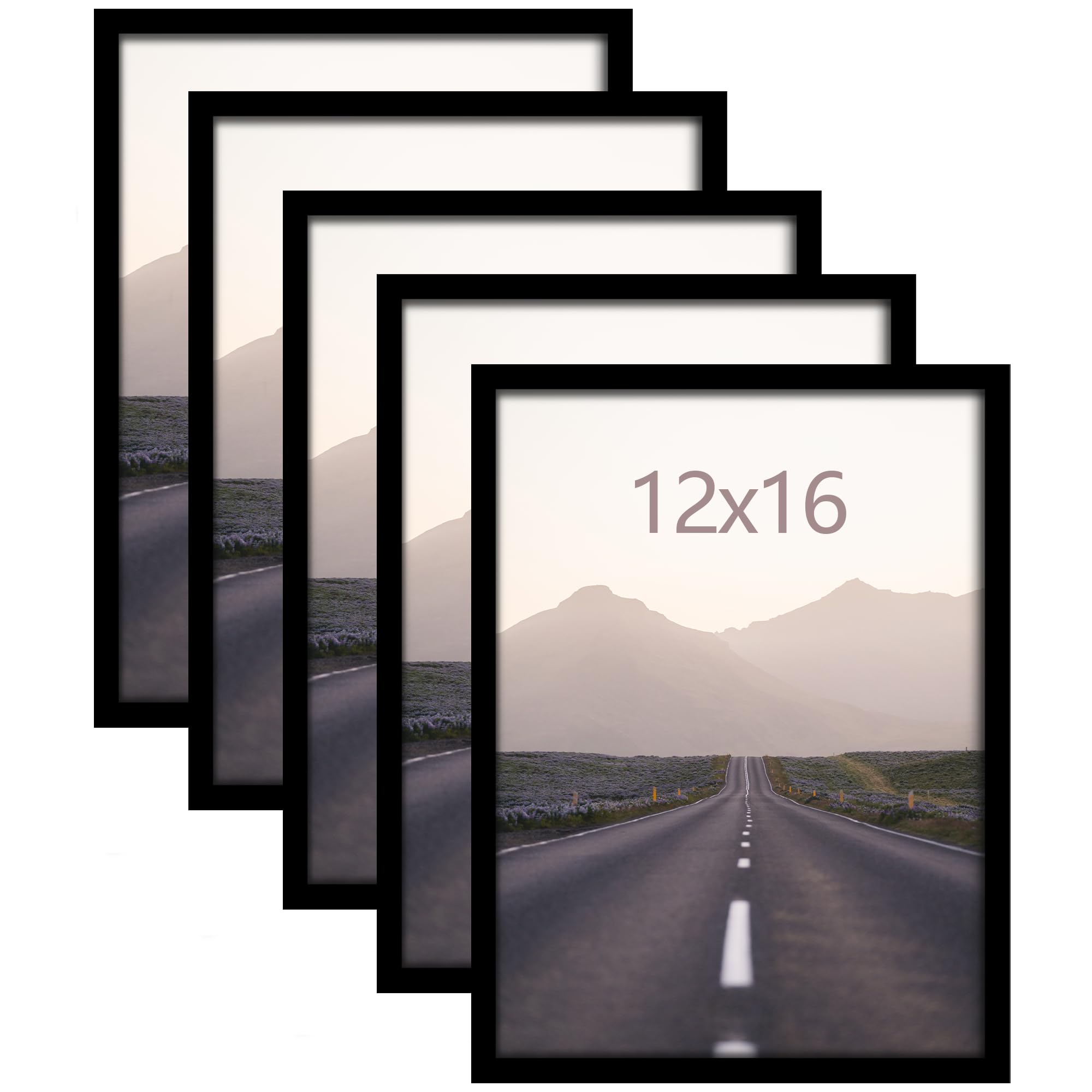 12x16 Picture Frame 5 Pack - Classic Black Poster Frames for Wall Art, Horizontal & Vertical Display - Perfect for Home Decor, Office, Gallery & Photo Displays