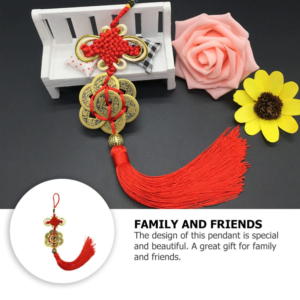 2pcs Feng Shui Coin Pendant with Chinese Knot - Lucky Charm Car Ornament for Rearview Mirror, Tassel Hanger, Home Decor - Chinese Style Copper Coins for Car, Office & Gift Giving
