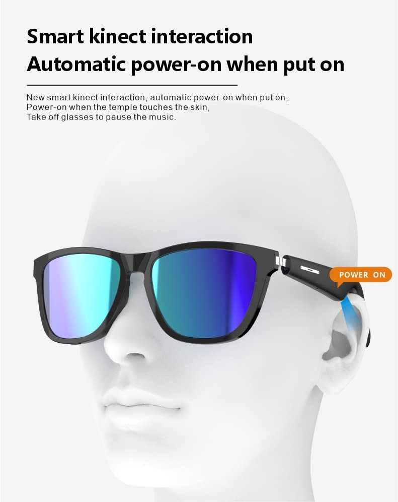 Smart Glasses with Auto On/Off | Blue & Yellow Interchangeable Frames | Open Ear Bluetooth Audio for Music, Calls & Voice Assistant | Perfect for Running, Cycling & Outdoor Activities