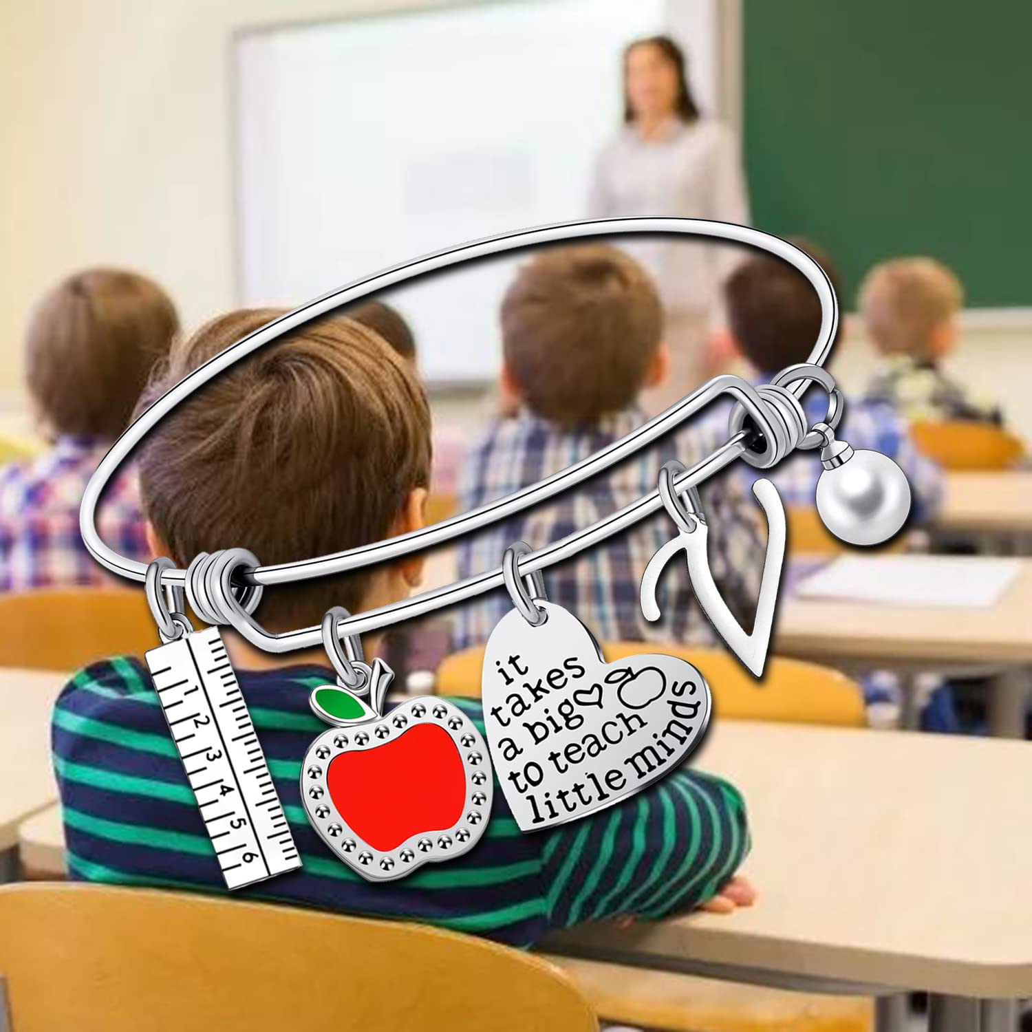 Personalized Initial Teacher Bracelet - Thoughtful Thank You Gift for Women Educators, Birthday & Appreciation Present - Perfect for Teacher's Day, Retirement & Classroom Gifts