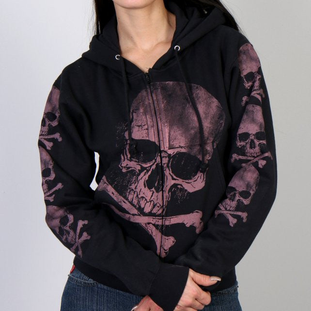Hot Leathers Skull and Crossbones Jumbo Print Women's Hooded Sweatshirt | Gothic Biker Style Pullover | Perfect for Motorcycle Rides, Concerts & Halloween Outfits