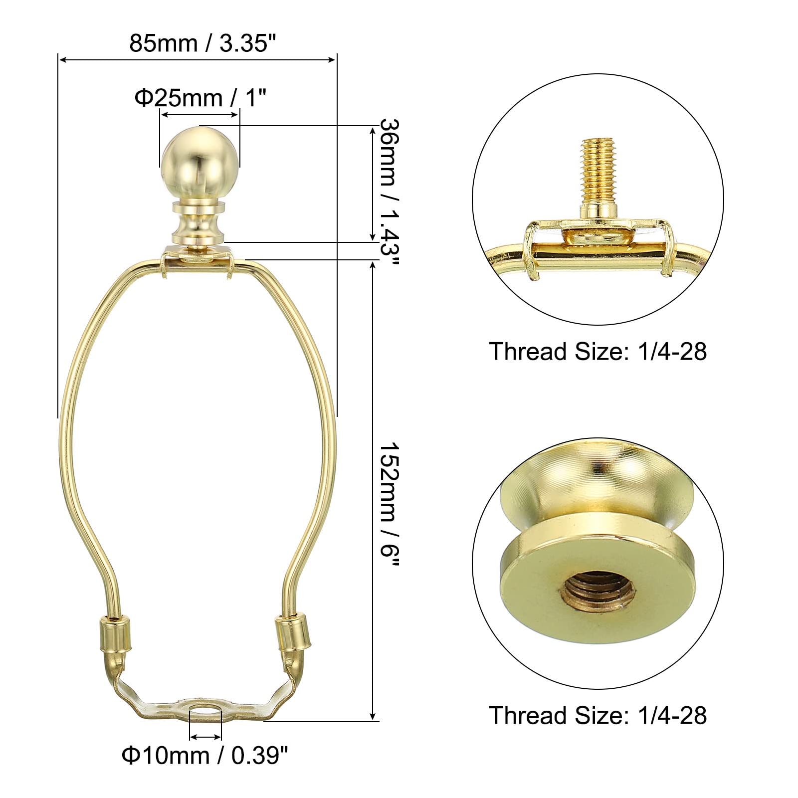 PATIKIL 6 Inch Gold Lamp Harp Kit with Finial - Detachable Shade Bracket Holder for DIY Table & Floor Lamps - Perfect for Home Office Decor and Lighting Projects