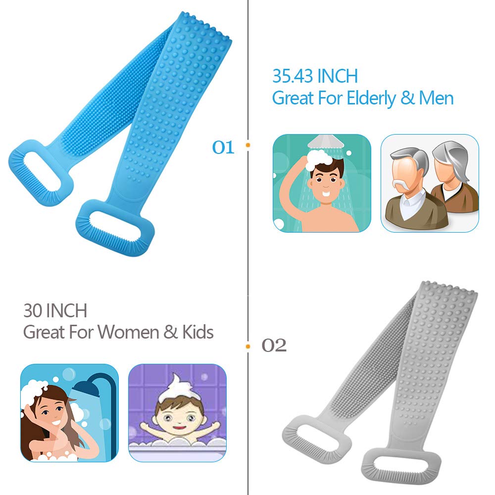 2 Pack Extra Long Silicone Back Scrubber for Shower - Exfoliating Bath Brush for Men & Women with Massage Bristles (30.54 & 30 Inch) - Perfect for Elderly Care & Deep Skin Cleansing - Ideal for Hard-to-Reach Areas & Spa-Like Experience at Home