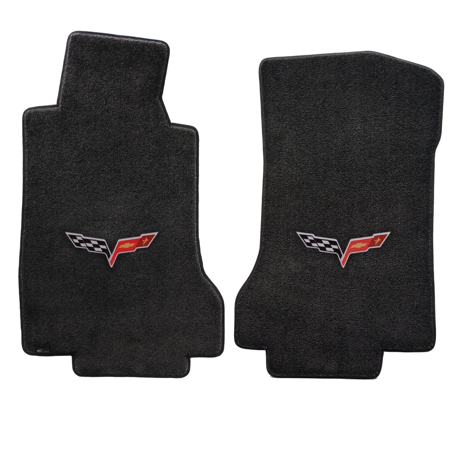 2005-2006 C6 Corvette Ebony Black Car Floor Mats with Crossed Flags Logo - Premium Custom Fit Floor Liners for Chevrolet Corvette - Perfect for Daily Driving & Car Shows