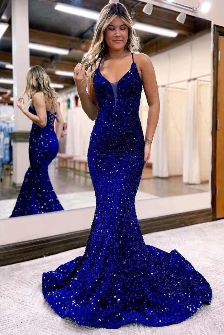 Elegant Mermaid Sequin Prom Dress for Women - Long Corset Formal Evening Gown with Spaghetti Straps | Perfect for Homecoming, Pageants, and Special Occasions