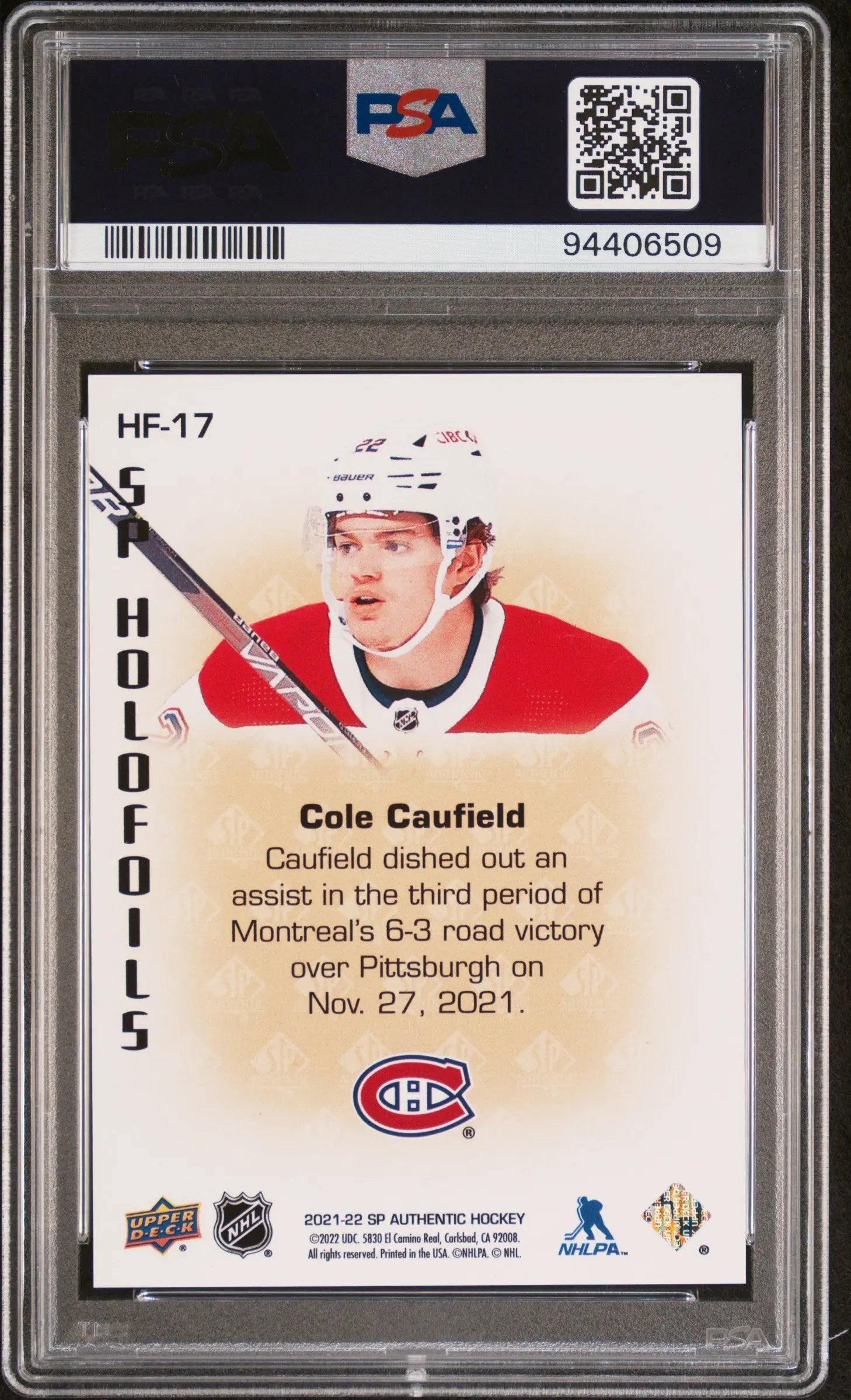 2021 SP Authentic SP Holofoil Cole Caufield #HF17 PSA 10 Gem Mint Hockey Trading Card - Perfect for Collectors, Investors & Sports Memorabilia Enthusiasts