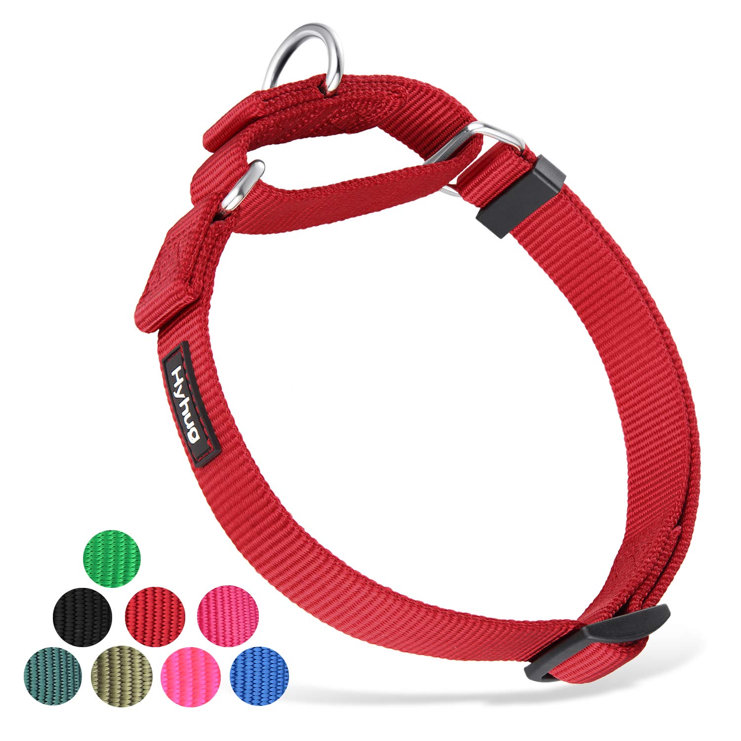 Hyhug Heavy Duty Nylon Escape-Proof Adjustable Martingale Dog Collar for Large Dogs - Secure Training Collar for Walking & Daily Use (Large, Red) - Perfect for Active Dogs, Training Sessions & Outdoor Adventures