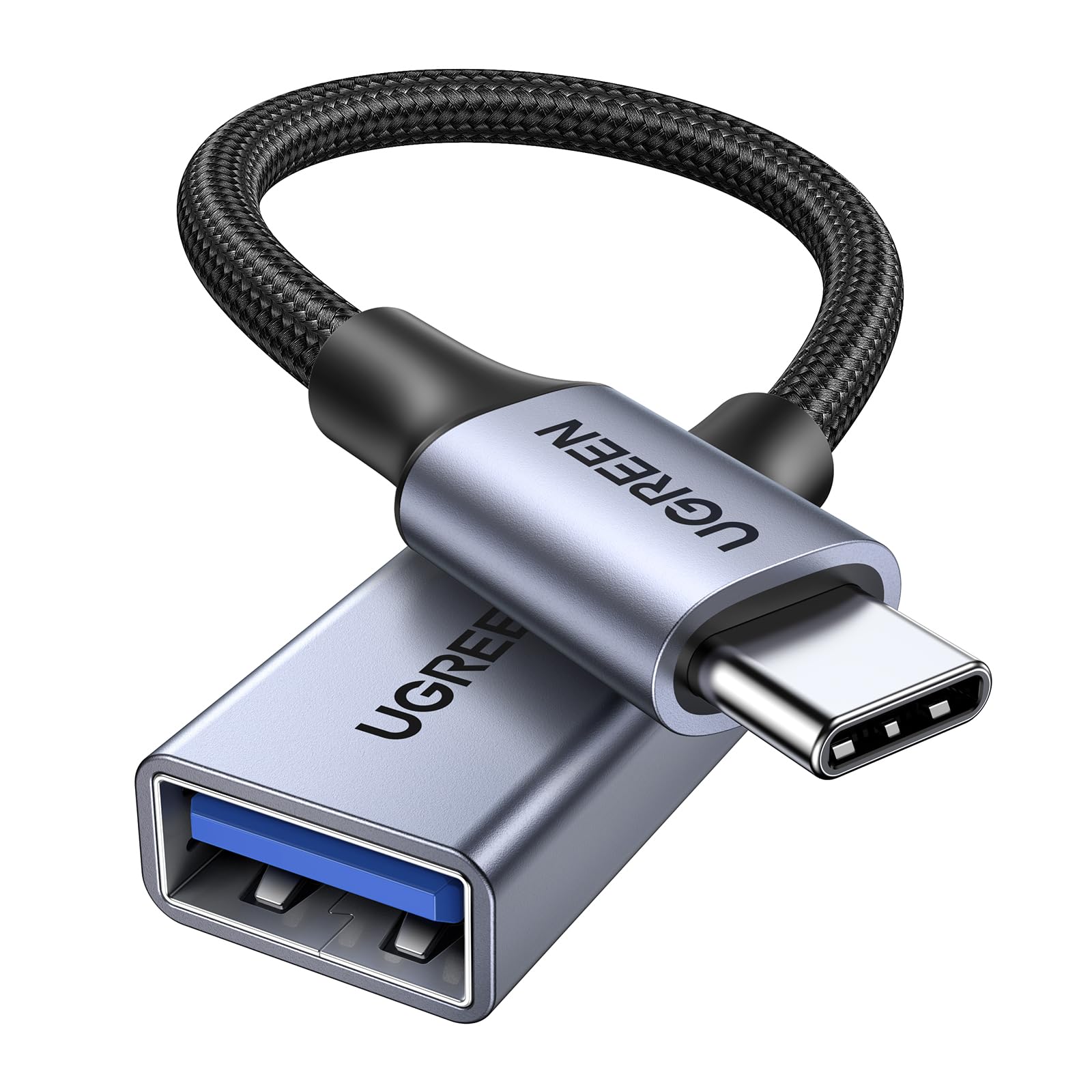 UGREEN USB C to USB A 3.2 Adapter, USB Type C Male to USB Female OTG Cable, Nylon Braided Fast Charging Data Transfer Compatible with iPhone 16/15 Pro, Samsung S23 Ultra, MacBook Pro/Air 2022, iPad - Perfect for Travel, Office & Home Charging