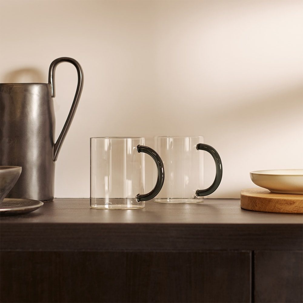 FERM LIVING Still Mug - Clear Glass Coffee Cup Set of 2 - Perfect for Home, Office & Cafe Use - Elegant Drinking Glasses for Tea, Espresso & Hot Beverages