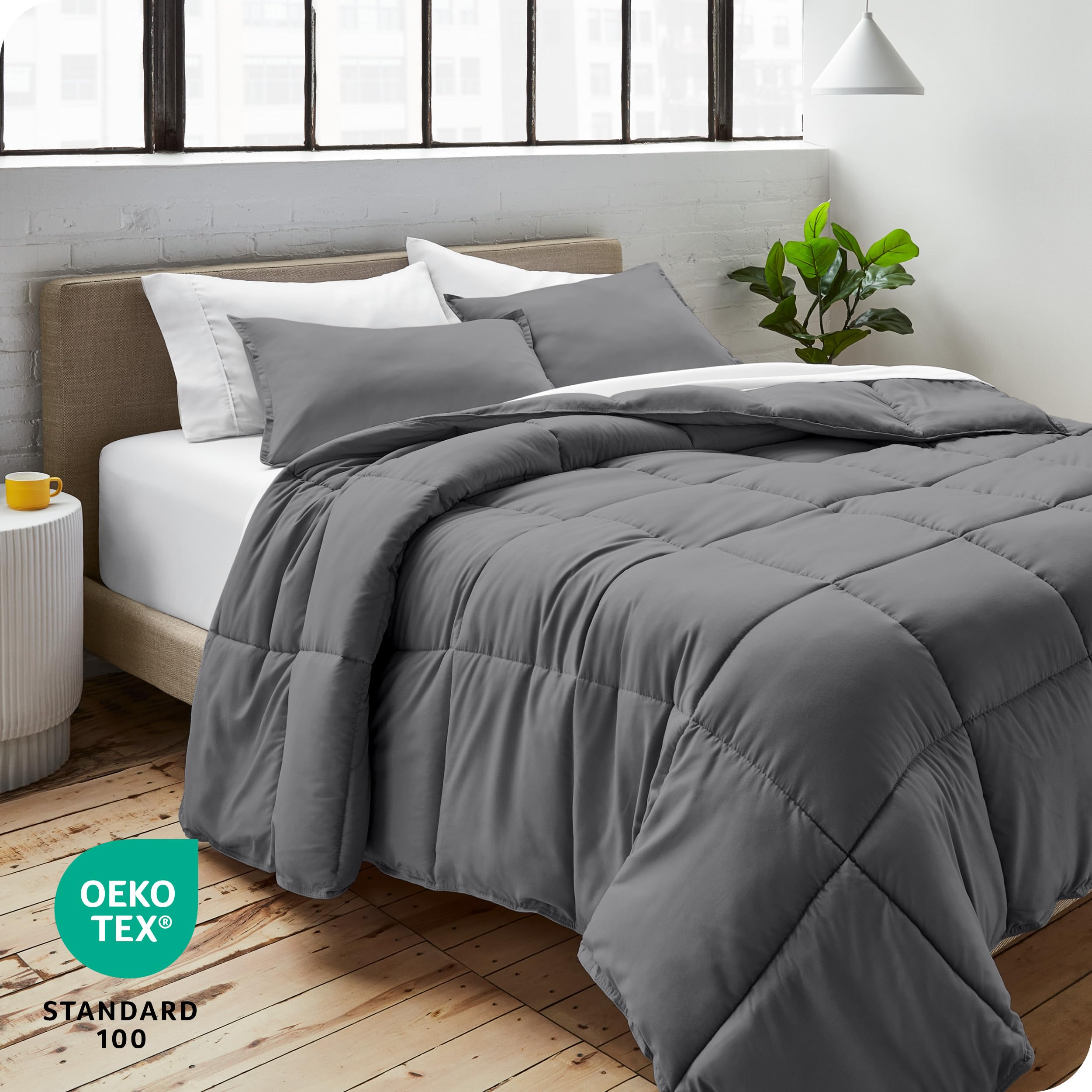 Bare Home Oversized King Comforter Set - Ultra-Soft Goose Down Alternative - Premium 1800 Series All Season Warmth - Grey - Perfect for Master Bedroom, Guest Room & Cozy Winter Nights