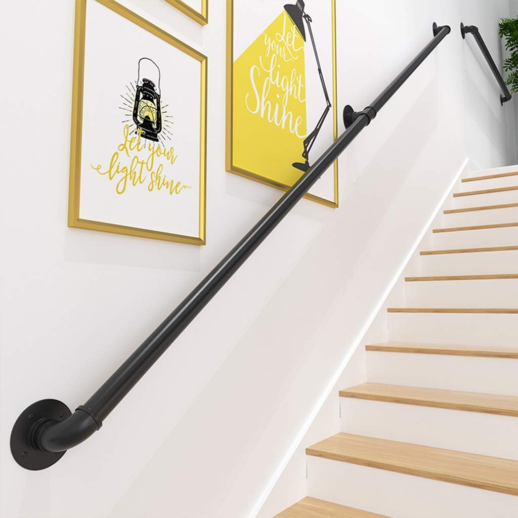 1ft-20ft Industrial Wrought Iron Handrail Kit - Matte Black Safety Stair Railing for Elderly & Stair Support - Complete Antique Rustic Pipe Railing System (4ft Size) | Perfect for Home Stairs, Porches, and Commercial Buildings Safety Needs