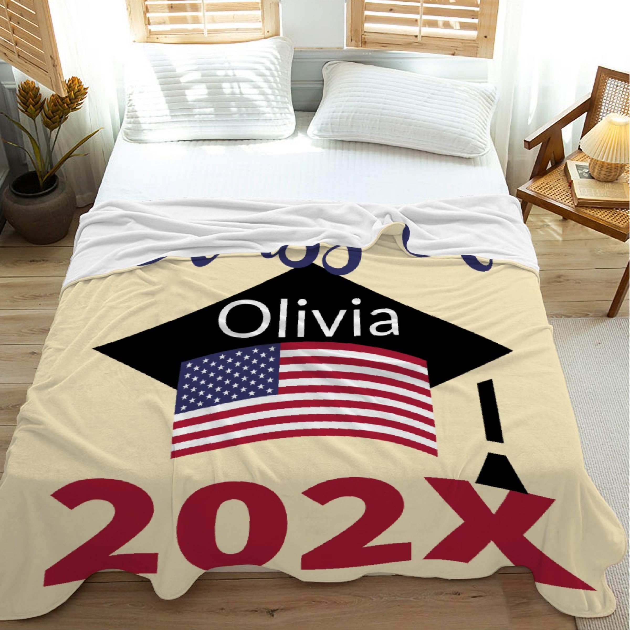 Personalized Graduation Blanket for Men & Women - Class of 2024 Custom Name Plush Throw, Soft Fuzzy Flannel Blanket 60