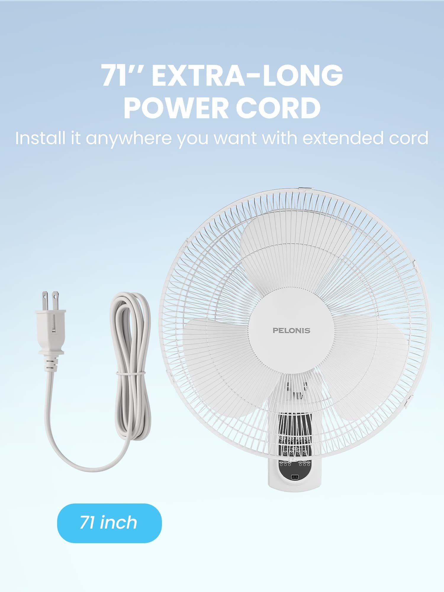PELONIS 16 Inch Wall Mount Fan - 3 Speed Oscillating Fan with Adjustable Tilt, High Velocity Wall Mounted Fan for Home, Garage, Patio, Bedroom - 2 Pack White - Perfect for Cooling Large Spaces and Improving Air Circulation