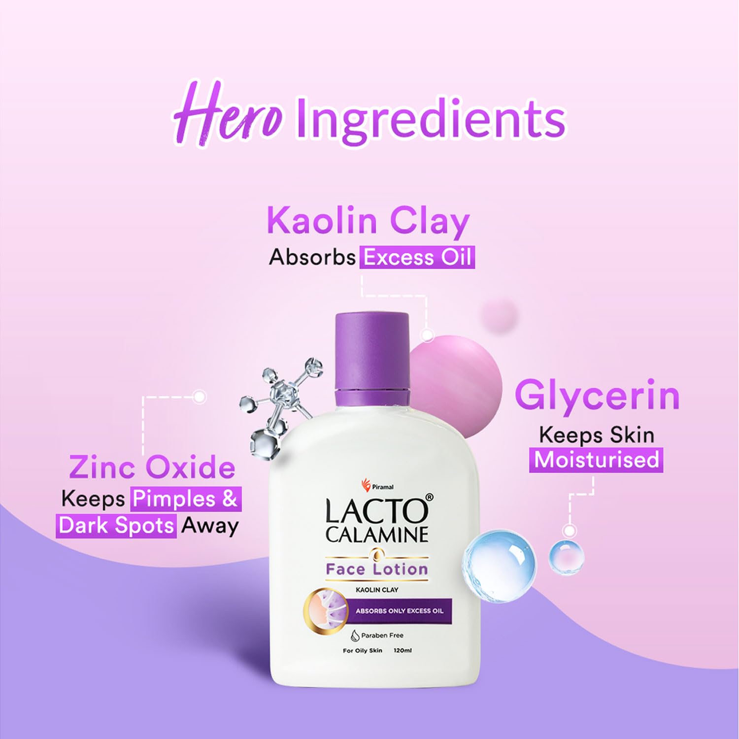 Lacto Calamine Face Lotion for Oily Skin - 60ml Daily Moisturizer with Kaolin Clay, Glycerin & Zinc Oxide - Oil Control, Acne Treatment for Pimples, Dark Spots & Blackheads - Perfect for Daily Skincare Routine & Travel-Friendly Size