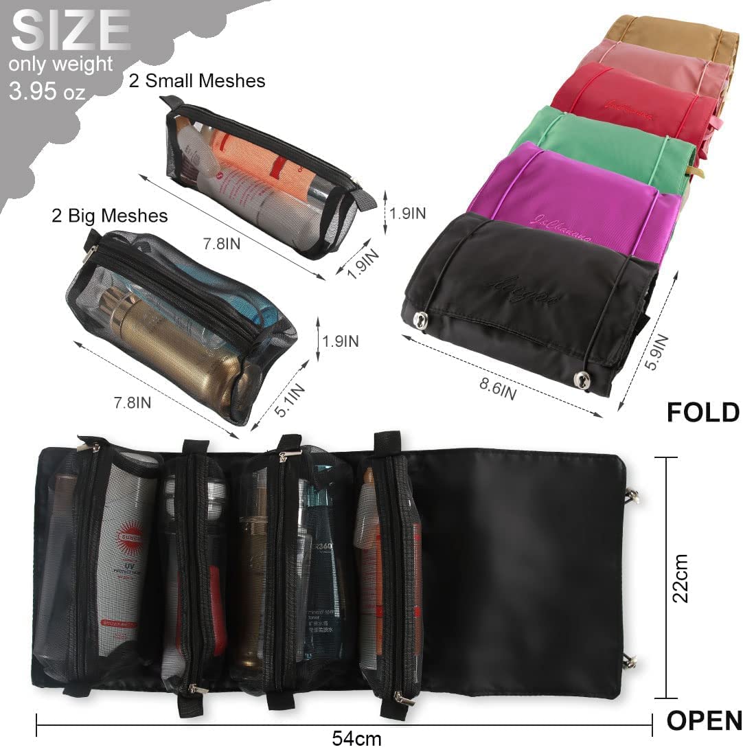 Raggle 4-in-1 Foldable Travel Toiletry Bag with Detachable Makeup Pouch - Waterproof Cosmetic Organizer for Women (Black) | Perfect for Vacation, Gym & Business Trips