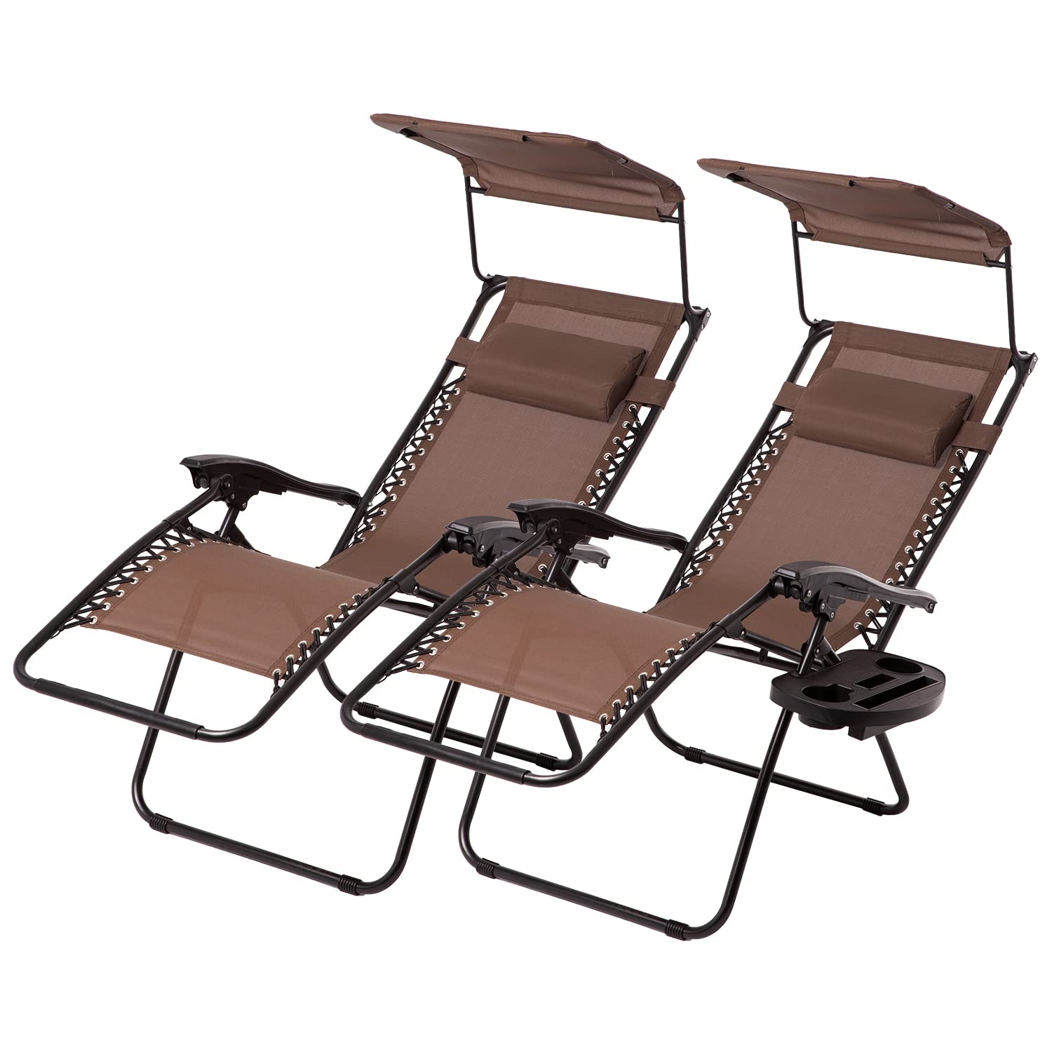 Best Zero Gravity Recliner Chairs 2-Pack with Folding Canopy Shade & Cup Holder - Patio Lounge Chairs for Backyard, Poolside Relaxation & Outdoor Furniture (Brown)