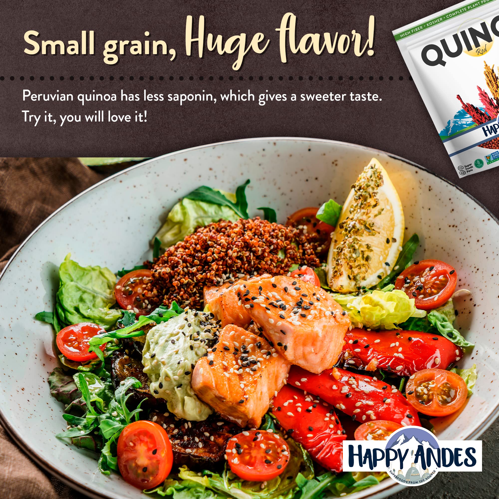 Happy Andes Tri-Color Quinoa - Non-GMO, Gluten-Free Whole Grain Superfood | High in Protein & Vitamins | Perfect Rice Substitute for Healthy Meals, Salads, Buddha Bowls & Meal Prep | Ready-to-Cook 48oz Pack