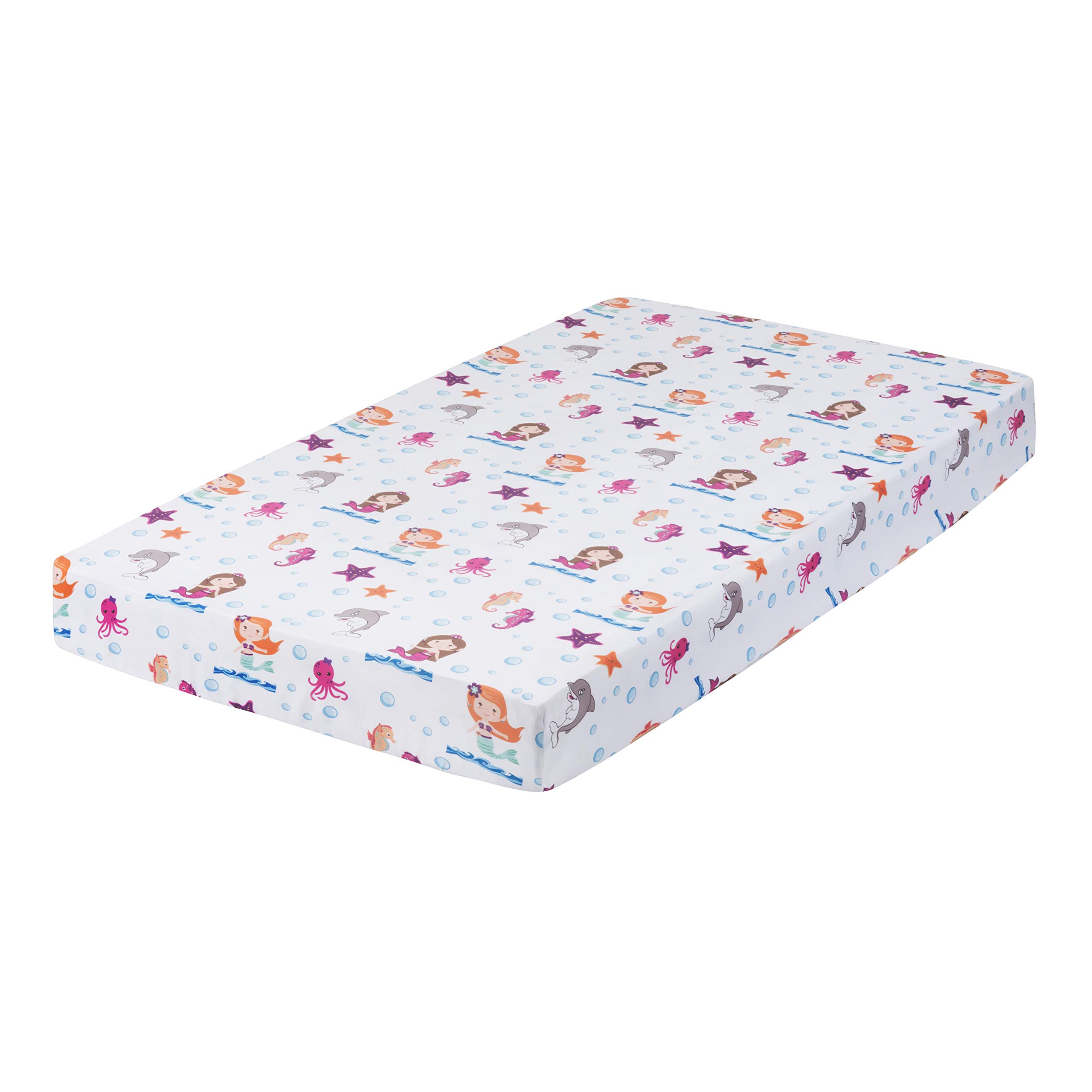 EVERYDAY KIDS 3-Piece Girls Crib Bedding Set - Mermaid Adventures - Soft Quilt, Fitted Sheet & Dust Ruffle - Nursery & Baby Crib Bedding - Perfect for Nursery Decor & Newborn Gift