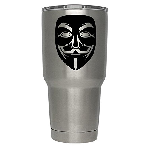 Anonymous Mask Black Vinyl Decal - Pack of 2 - 3 Inch Guy Fawkes Stickers for Laptops, Cars & DIY Projects - V for Vendetta Inspired Hacker Decals (Cup Not Included) - Perfect for Protests, Cosplay & Political Activism