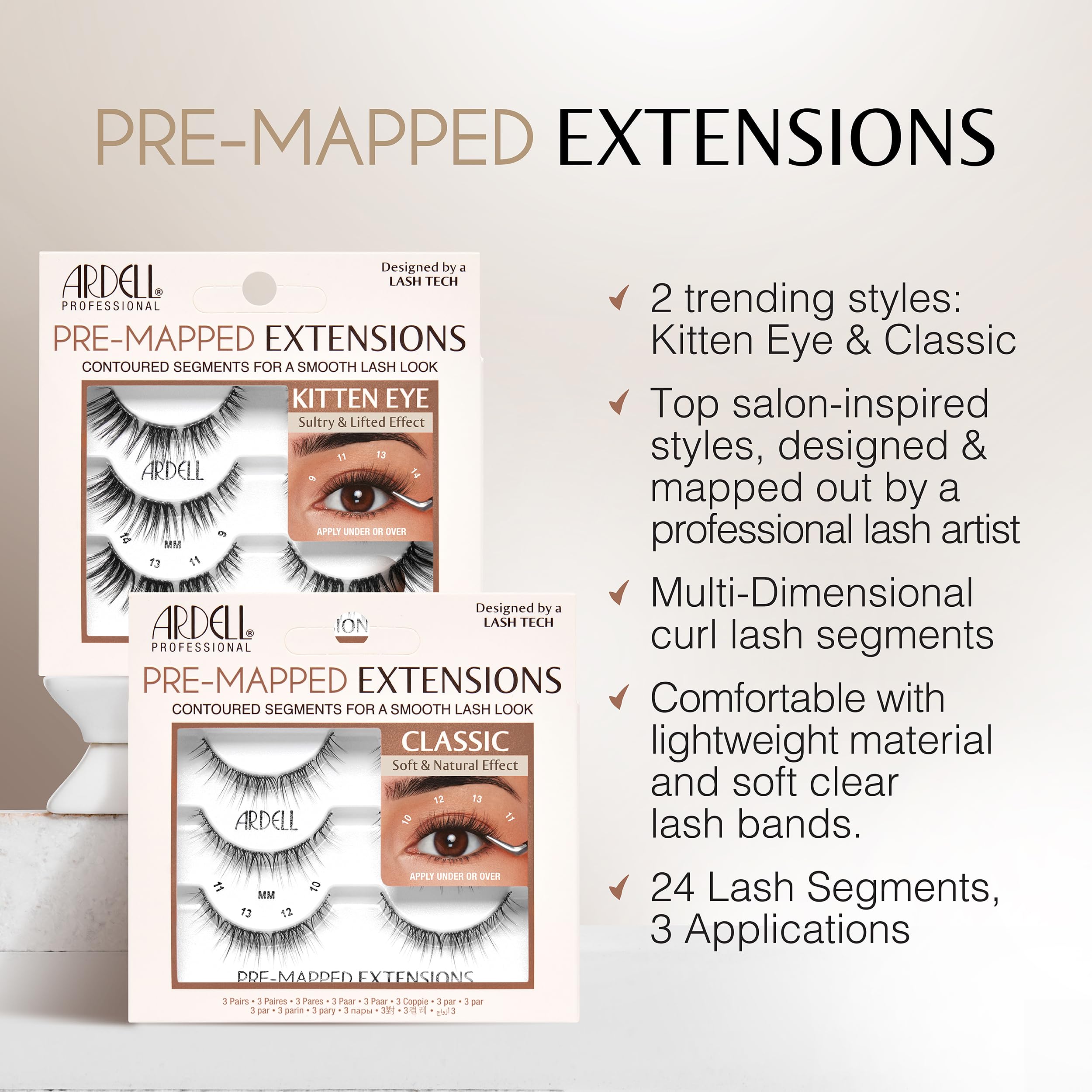 Ardell Pre-Mapped Eyelash Extensions Kit - False Lashes Cat Eye Style, Reusable Segmented Lash Strips with Lash Glue & Remover, 4-Pack for Dramatic Eye Makeup - Perfect for Parties, Weddings & Special Occasions