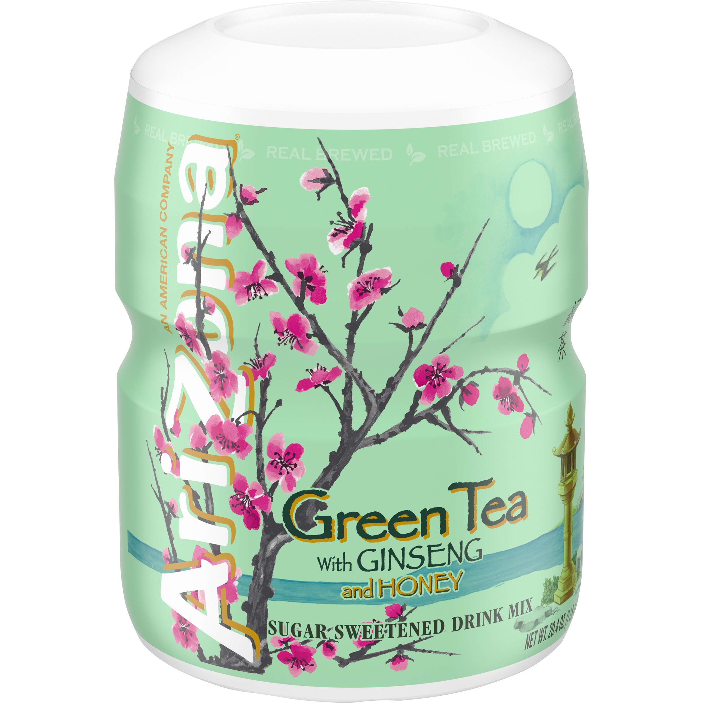 Arizona Green Tea with Ginseng & Honey - Sugar Sweetened Powdered Drink Mix - 20.4 oz Canister (Pack of 12) - Refreshing Iced Tea for Home, Office & Outdoor Activities