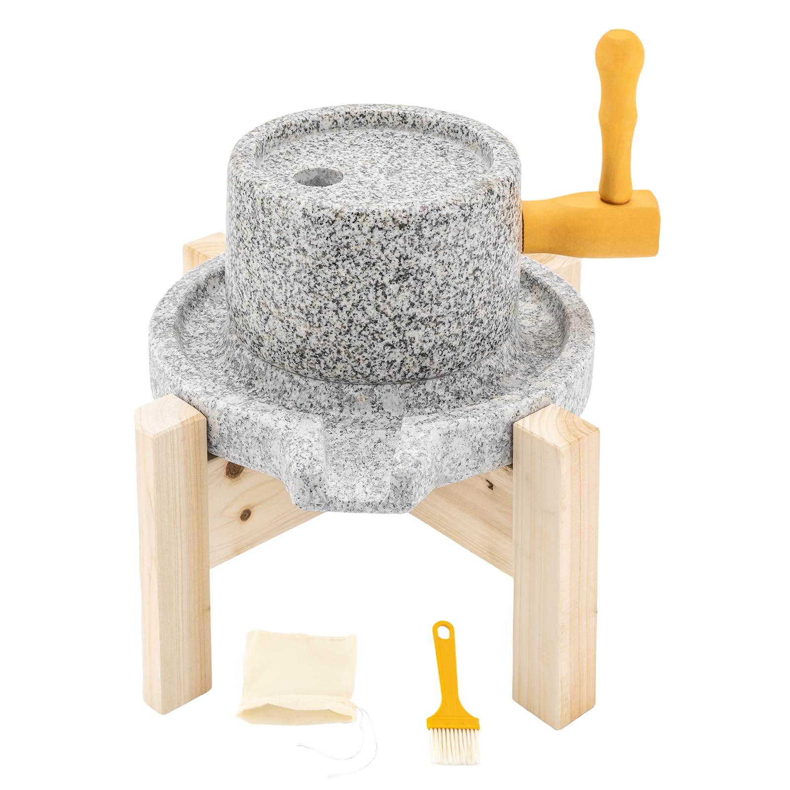 Natural Granite Hand Stone Mill - Wooden Frame Grain Grinder for Wheat, Beans & Spices | Wet Flour Mill for Home Baking, Healthy Cooking & Traditional Recipes