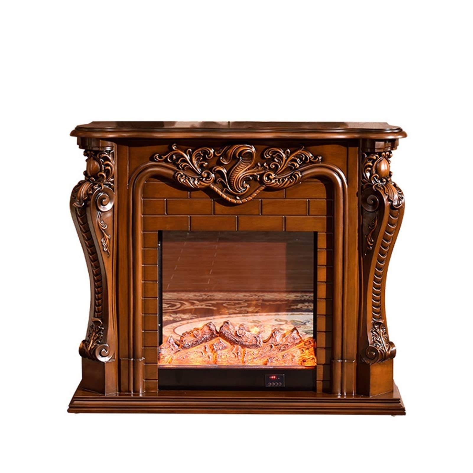 Electric Fireplace Insert with Realistic LED Flame - Brown Wooden Mantel for Living Room & Bedroom - Indoor Heating & Cozy Ambiance - Perfect for Home Decor & Winter Warmth (Size: W)