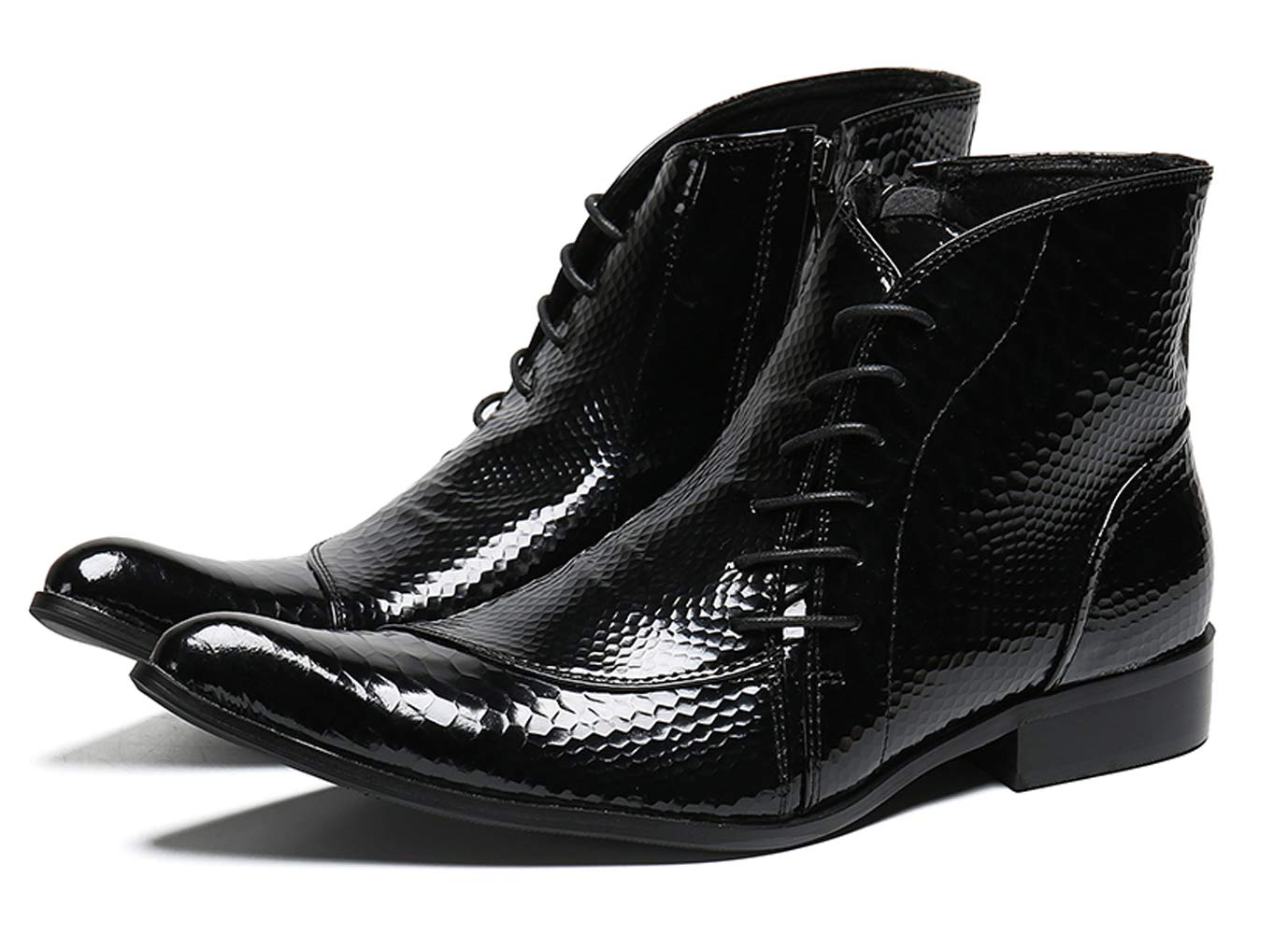 Santimon Men's Patent Leather Chelsea Boots with Side Zipper - Ankle Dress Boots for Casual & Formal Wear - Perfect for Office, Parties & Date Nights