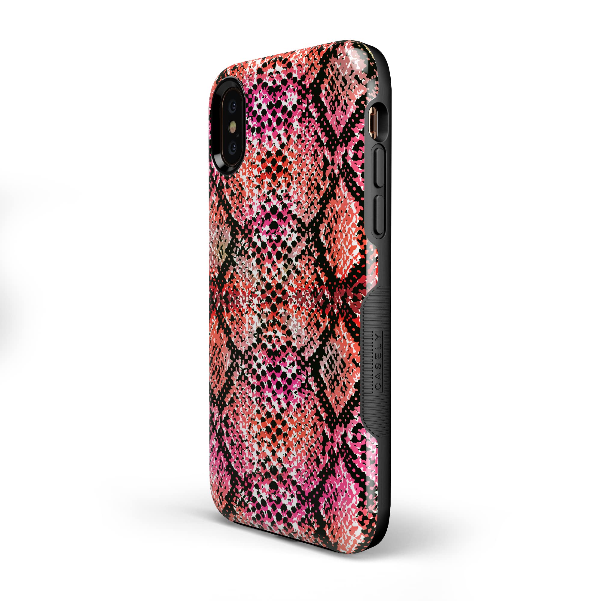Casely iPhone X/XS Case - Stylish Red Snake Skin Phone Cover | Durable Protection for Everyday Use, Travel & Work
