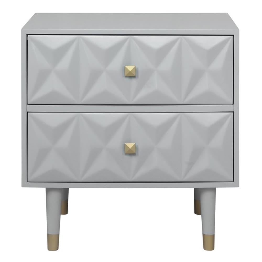 Gray Two-Drawer Wooden Nightstand with Geometric Texture - Perfect for Bedroom, Living Room, or Office Storage