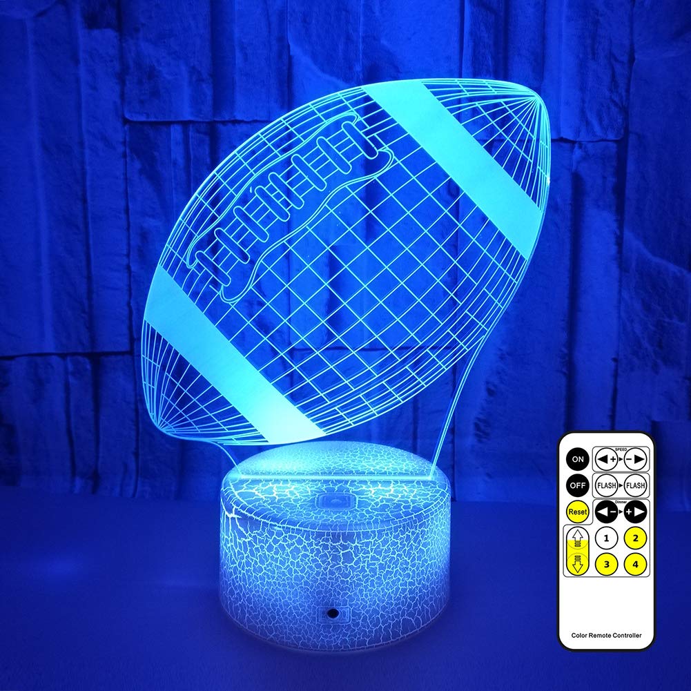 3D LED Football Night Light for Kids - 7 Color Changing USB-Powered Illusion Lamp with Touch & Remote Control | Perfect Birthday & Christmas Gift for Boys, Girls, Babies | Bedroom, Nursery, Game Room Decor