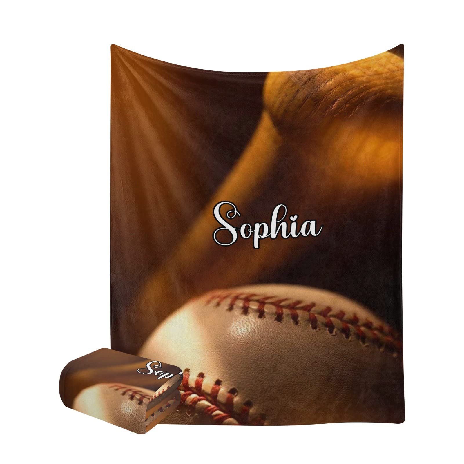 Personalized Baseball Fleece Throw Blanket with Bat Design - Custom Name Blanket for Gifts, Sofa & Bed - 60