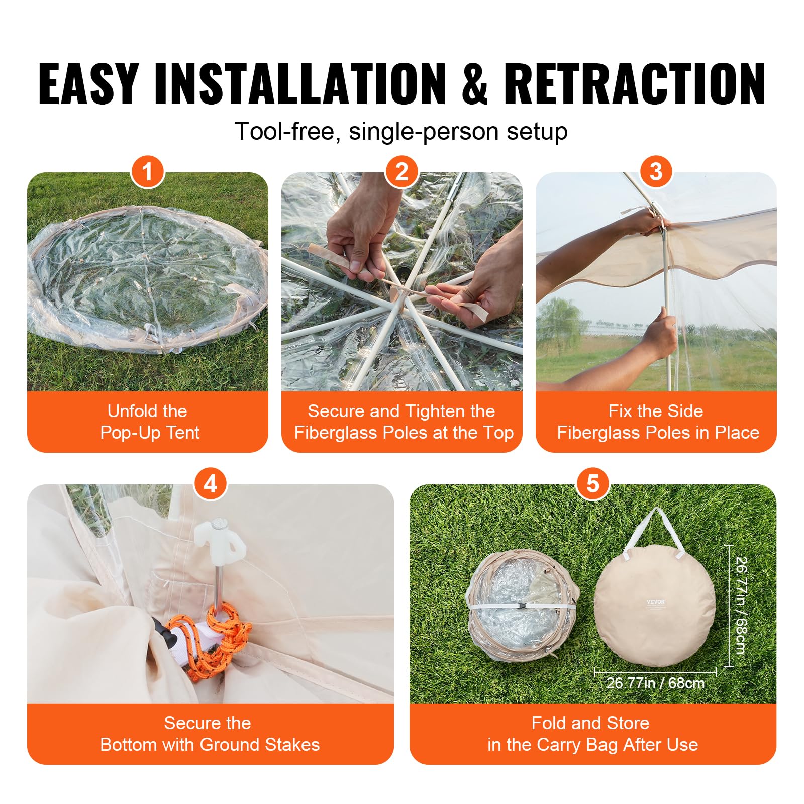 VEVOR Upgraded Pop Up Bubble Tent for 8-10 People - Easy Assembly 12x11.1ft Clear Dome Tent, Waterproof & Weatherproof Outdoor Shelter for Parties, Sports Events, Camping, and Backyard Gatherings | Perfect for Soccer, Football Games, Picnics, and Outdoor Weddings