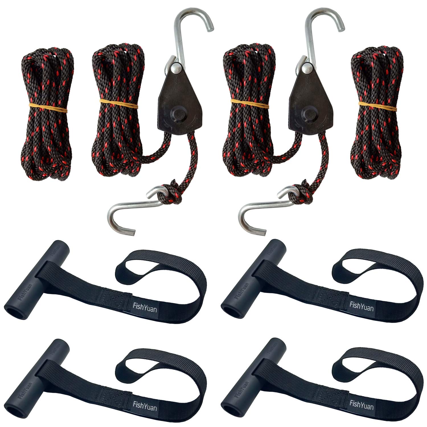 **2-Piece Kayak and Canoe Tie Down Set with Quick Loops & Ratchet Straps - Heavy-Duty Rope for Secure Transport - Perfect for Boating, Camping, and Outdoor Adventures**